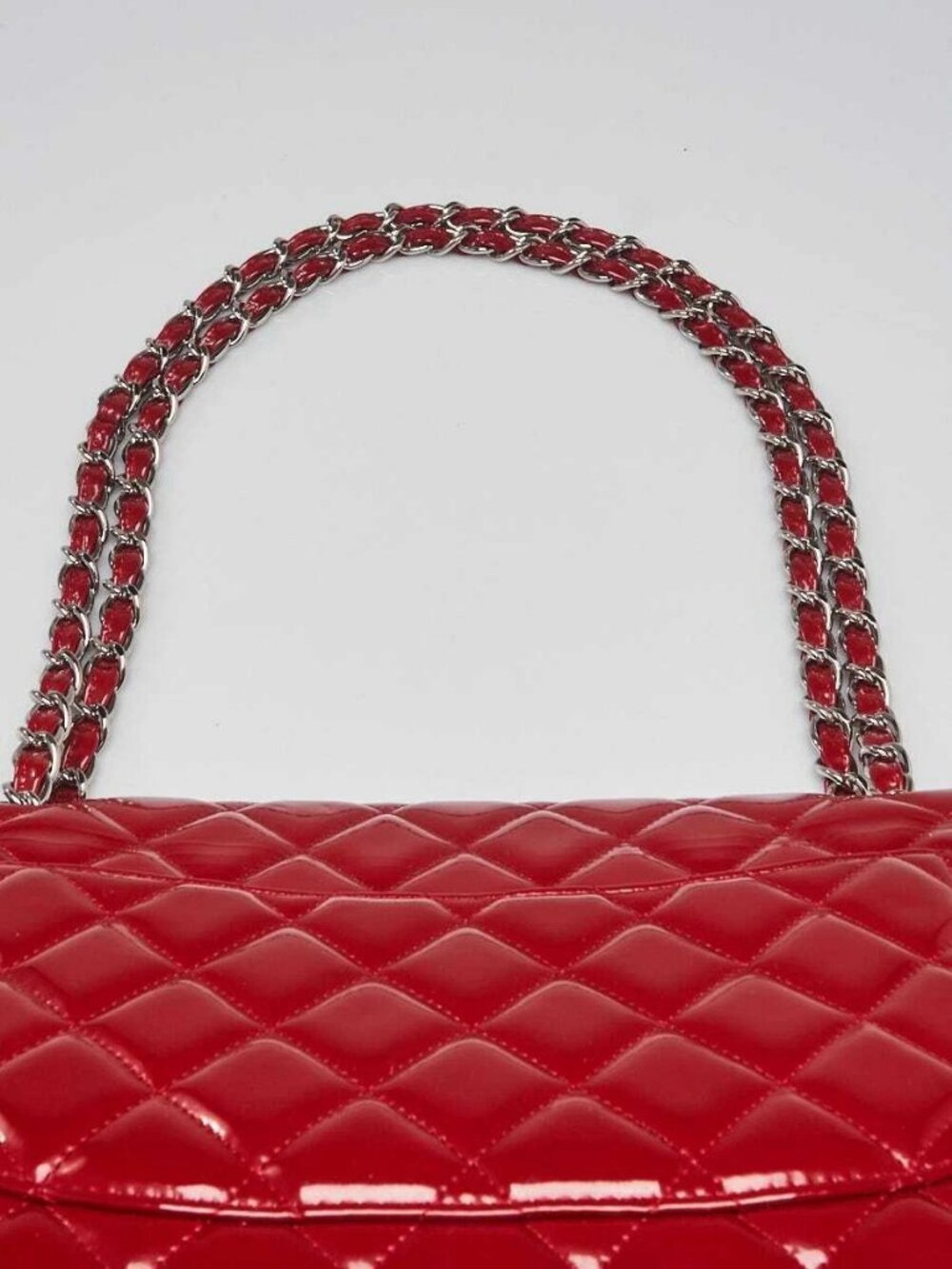 Chanel Red Quilted Patent Leather Classic Jumbo Double Flap Bag - Picture 8 of 12
